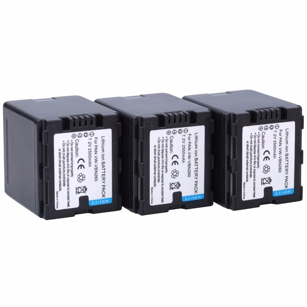 

Probty 3PCS High Capacity 2500mAh VW-VBN260 VW VBN260 VBN130 VBN390 Li-ion Camera Battery for Panasonic HDC-Tm900 HDC-SD900