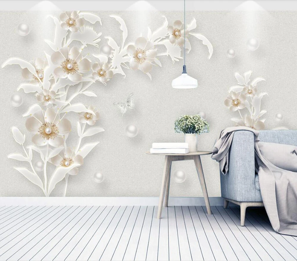 

Custom wallpaper Relief small fresh jewelry background wall painting