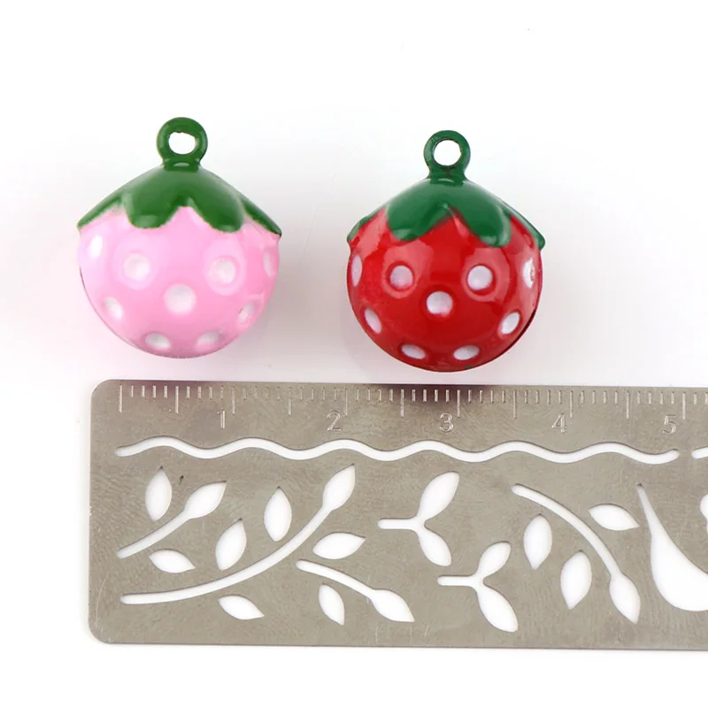 Cute Mini School Bell Strawberry Shape 21mm 2pc Copper Jingle Bells For Charm Bells Necklace Fit Festival/Party/Pet\'s Necklace