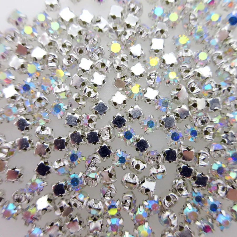 200pcs/pack Colorful glass crystal Silver claw 4mm Round shape Sew on rhinestone beads garment accessories bags shoes diy trim