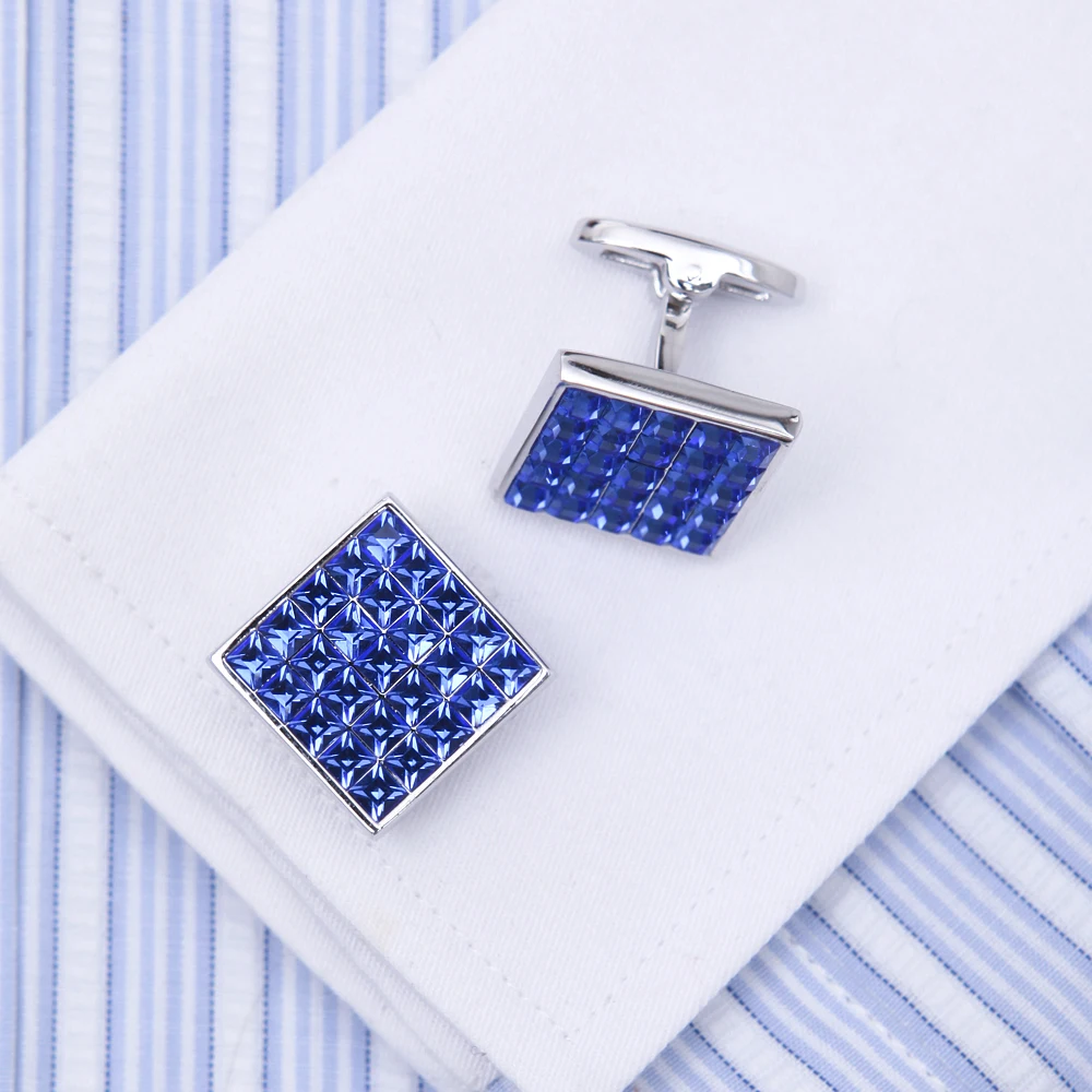 Kflk Jewelry Shirt Fashion Cufflink Mens Brand Blue Crystal Cuff Link Male Gift Luxury Wedding Button High Quality guests