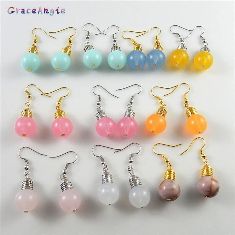 GraceAngie 1pair/pack Color Mixing Random Resin+Alloy Light Bulb Ear Hook Earrings Round Shape Valentine's Day Gift Present