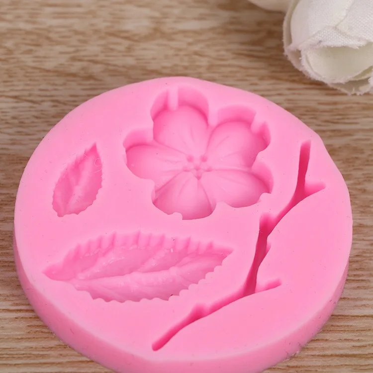 1PC Silicone Fondant Cake Mold Plum Blossom Branch Leaves Chocolate Sugar Mould Cookie Cutter DIY Cake Decorating Tool LB 489