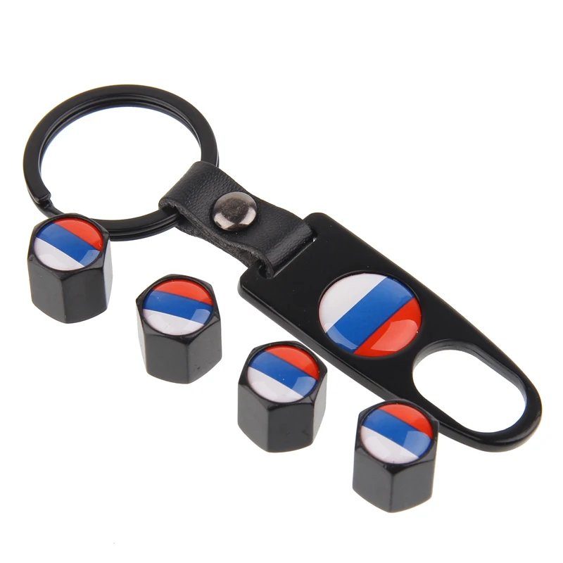 4Pcs/Set Rline Russia Logo Metal Car Tire Valve Stem Cap Air Dust Covers Tool Wrench Keychain Car Styling For Russian Flag