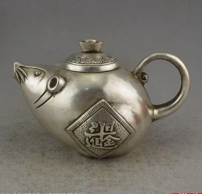 

Collection archaize white copper wealth mouse teapot craft statue