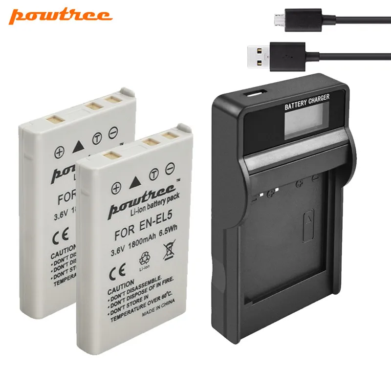 Powtree 1800mAh EN-EL5 Digital Camera Battery+USB Charger for Nikon Coolpix P4 P80 P90 P100 P500 P510 P520 P530 P5000 P5100 L10