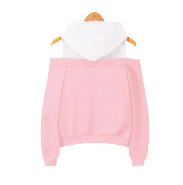 Autumn New fashion Strapless shoulder fake two-piece hooded sweatshirt women