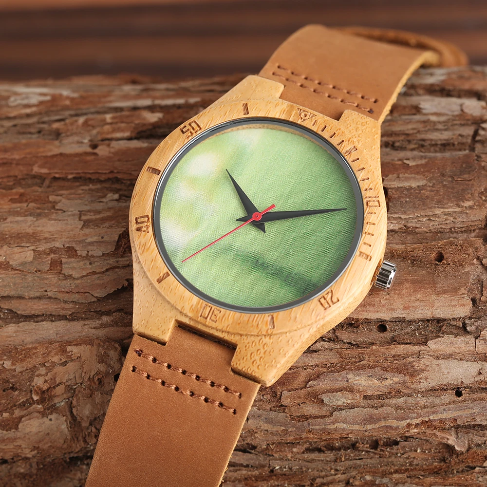 Casual Natural Mens Bamboo Wood Watches Minimalist Genuine Leather Quartz Wristwatch Male Creative Clock with Gifts Bag Relogios