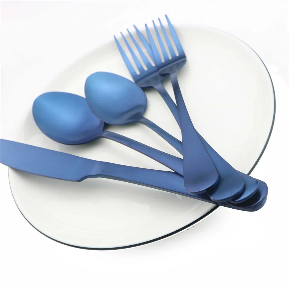 High-end Cutlery Blue Stainless Steel Dinnerware Matte Knife Creative Steak Sweet Fork Cake Shovel Christmas Tableware 1 P