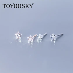 925 Solid Real Sterling Silver Shiny Mini 5MM Star CZ Stud Earrings For Girl Women Silver Contracted New Design Jewelry 8222