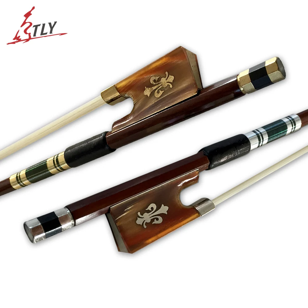 TONGLING Exquisite Brazilwood Violin Bow 4/4 Ox Horn Frog Violin Parts Carved Orchid w/ Colored Shell 2 Colors