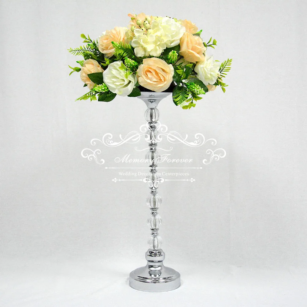 54cm Tall Crystal Flower Stand Wedding Acrylic Metal Candle Holder Stand Candlestick Marriage Centerpiece Rack