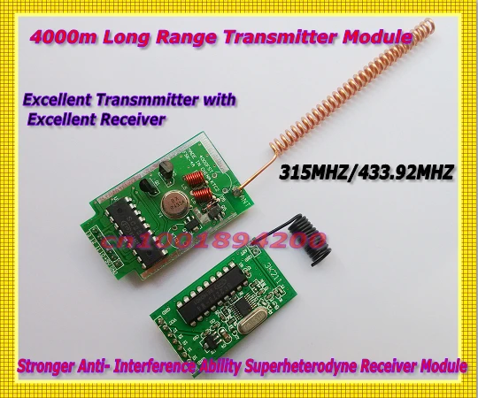 4000m Transmitter Module Long Range + Stronger Anti- Interference Ability Superheterodyne Receiver Module  315/433MHZ Far Transc