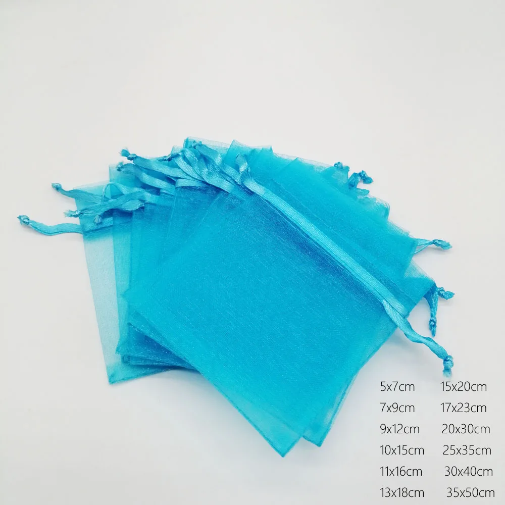 500pcs Lake Blue Organza Bag Drawstring Pouch Bag Jewelry Bags Gifts For Wedding/Christmas/Jewelry Display Packaging Bags DIY