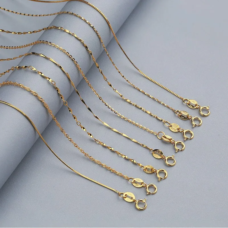 Lo Paulina 100% 925 Sterling Silver Box Snake Chain Necklaces For Woman 40/45cm Choker Jewelry Golden/Rose Gold Color