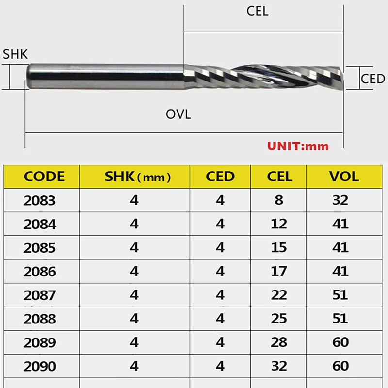 2pcs/set 4mm Single Flute Spiral Cutter 3A TOP Quality CNC End Mill Carbide router bit For Acrylic PVC MDF Milling Cutter