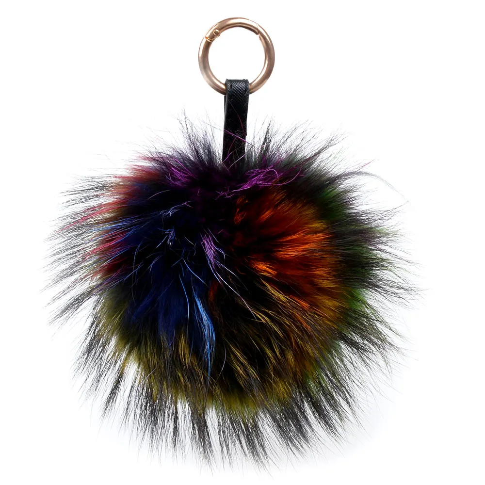 LFPU Colorful 15CM Fluffy Genuine Raccoon Fur Keychain Women Bag Pendant Ball Keyring Handbag Pompom Keychain Jewelry