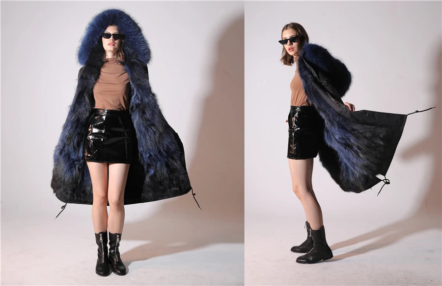Echter Pelzmantel Winterjacke Damen Langer Parka Wasserdicht Großer Natürlicher Waschbärpelzkragen Kapuze Dick Warm Echter Fuchspelz-Futtermantel – Detail 34