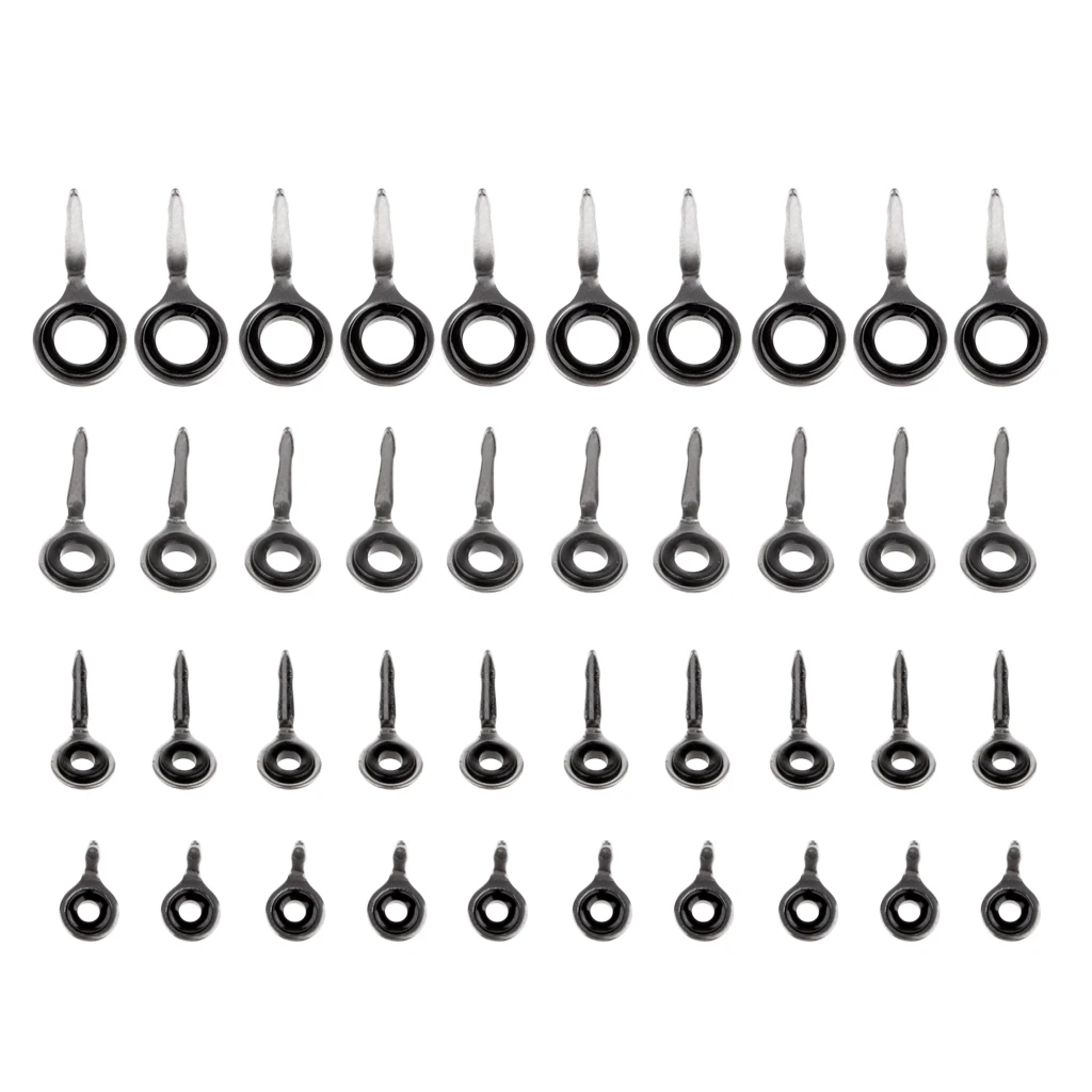 40 Pieces Stainless Steel 1.5mm 2.0mm  2.5mm 4.0mm Eyes Ring Set Raft Fishing Rod Guide Tips Repair Kit Set Fishing Accessories