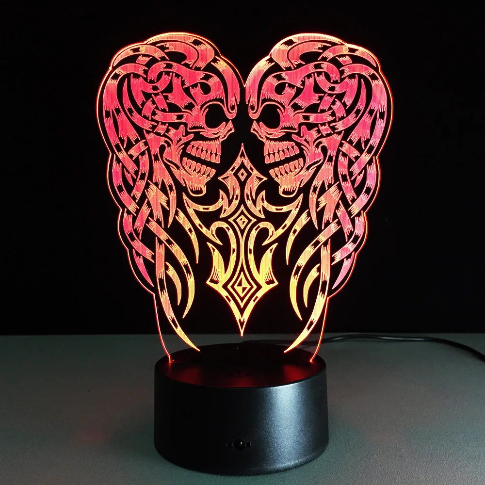 3D LED Color Night Light Changing Lamp Halloween Skull  Light Acrylic 3D Hologram Illusion Desk Lamp For Kids Gift Dropship