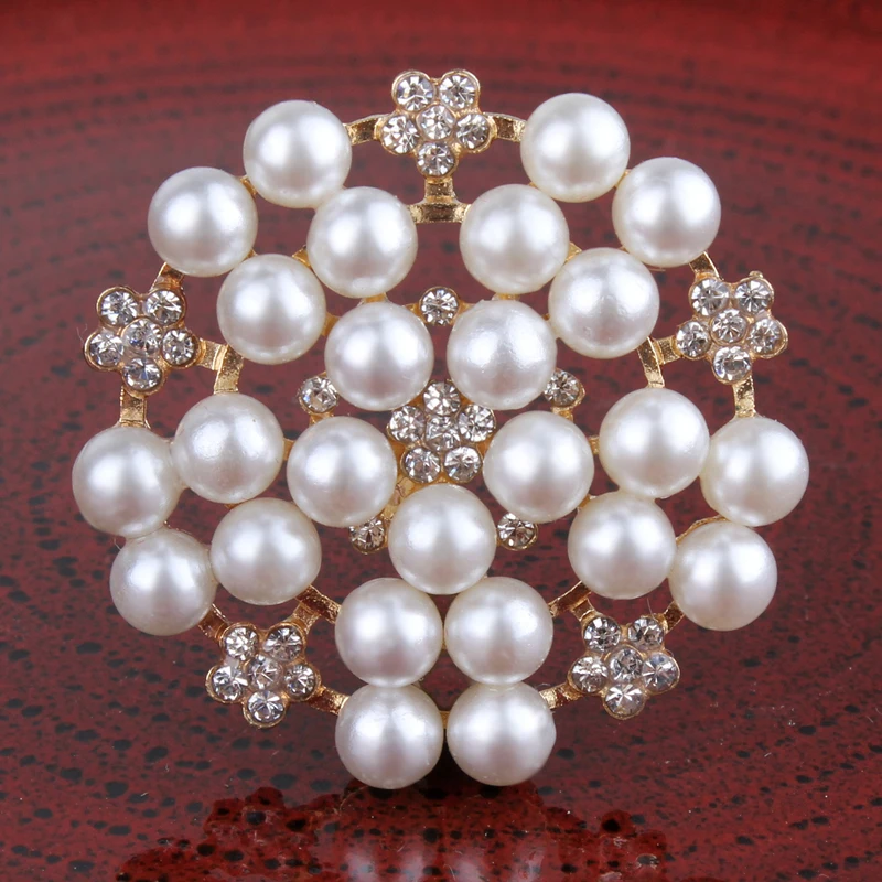 120PCS Bling Metal Rhinestone Pearl Buttons for Flower Center Decorative Flatback Crystal Flower Beads for Hair Accessories