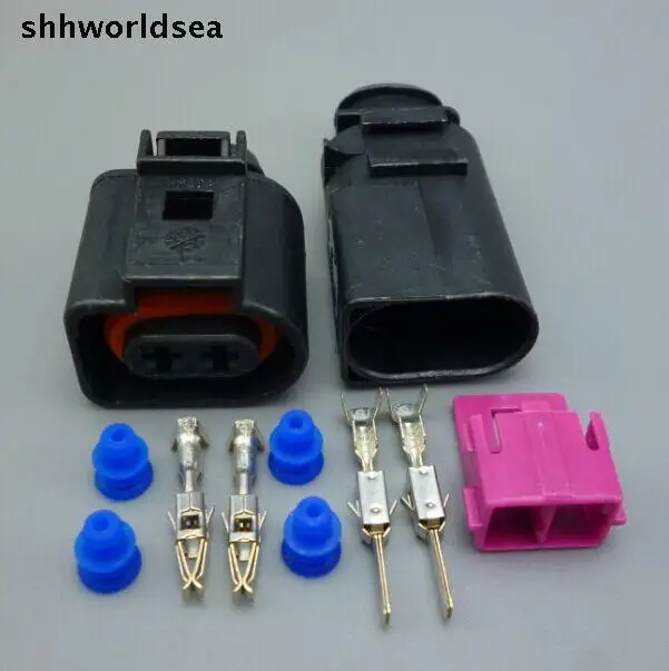 shhworldsea 100sets 2 Pin 2P  car waterproof connector,fog lamp plug/horn Electrical connector plug kits for Audi VW car ect.