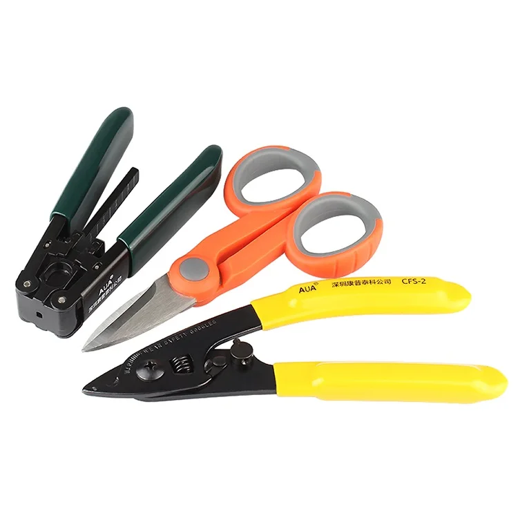 

3 in 1 Fiber Optic Tools with Fiber Optic Stripper CFS-2 and FTTH Drop Cable Stripper and Kevlar Scissors