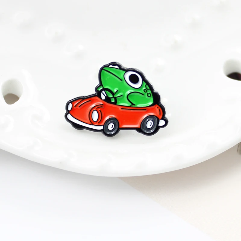 Cartoon Frog Racing Brooch Frog in a Car Earthbound Enamel Pins Leather Sweater T-shirt Personality Badge Kids Car Lovers Gifts image 5