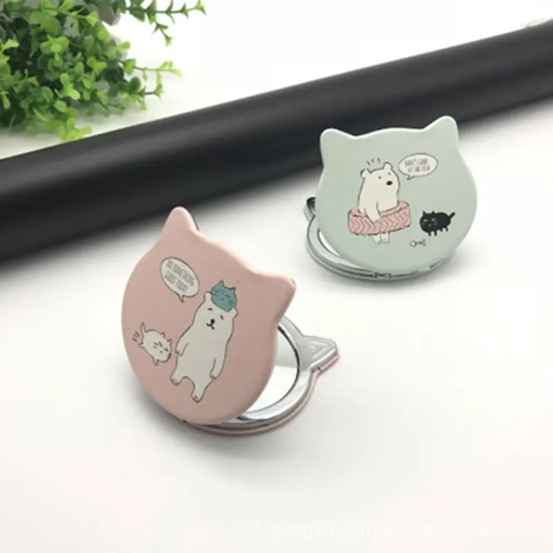 Cartoon Bear Small Mirror Folding Portable Makeup Mirror Cartoon Print Beauty Metal Mirror