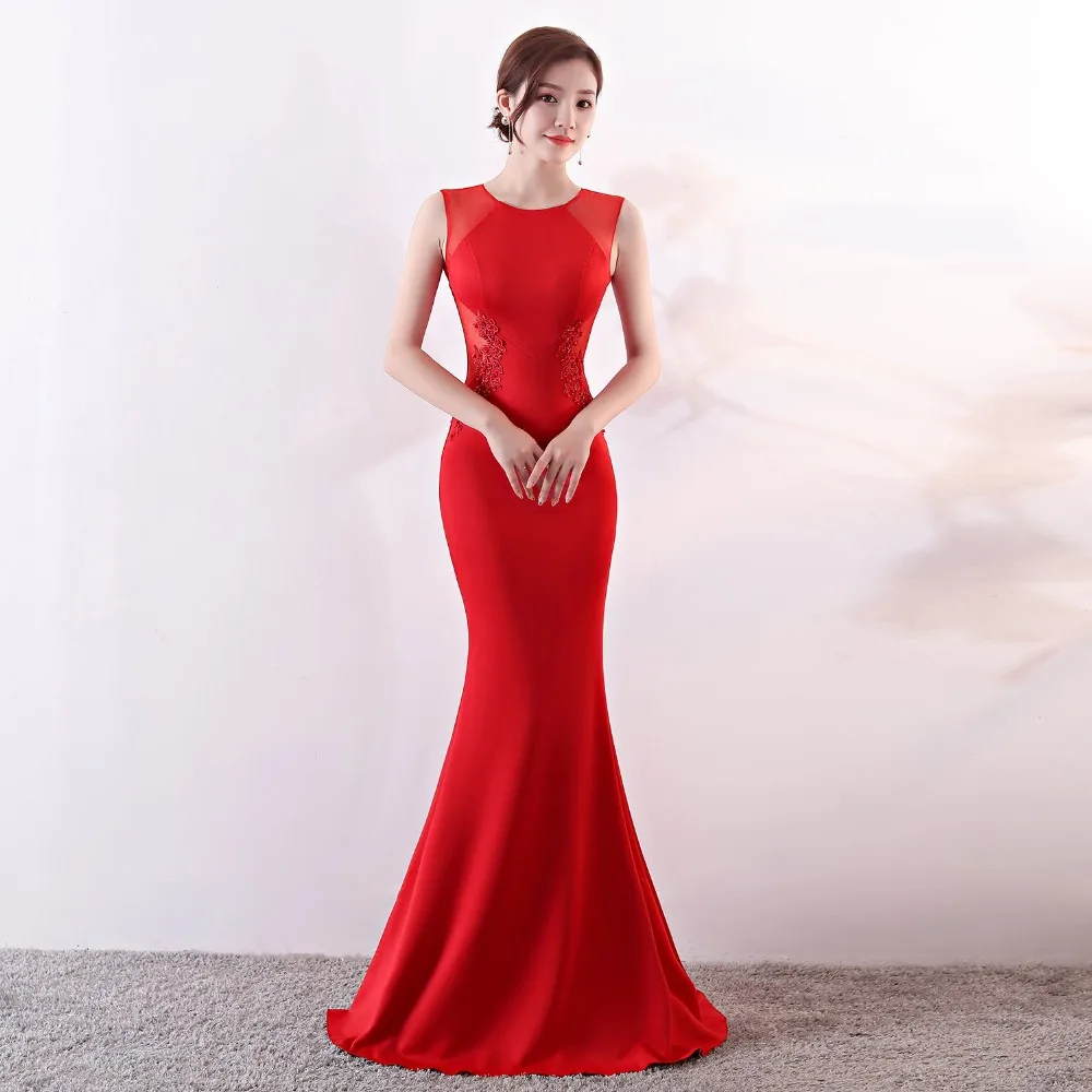 

Corzzet Sexy Red Mesh Slim Waist Floral beaded Mermaid Dress Elegant Backless Club Evening Party Fishtail Dresses Women Vestidos