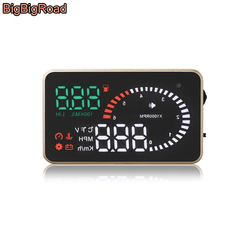 

BigBigRoad Car Speedometer HUD Head Up Display Windscreen Projector OBD2 EUOBD Connector Over Speed Voltage Fuel Alarm