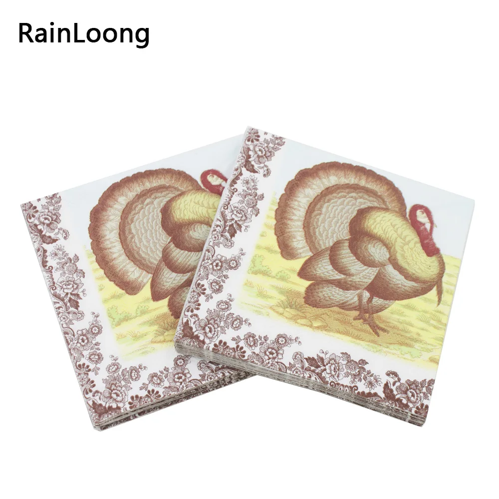 [RainLoong] 3Plys Beverage Paper Napkin Bird Tissue Napkin Serviettes For Party Cocktail 25*25cm