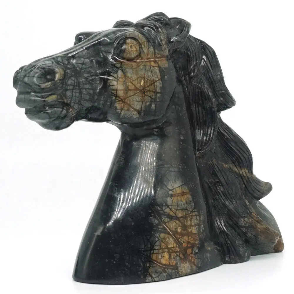 Horse Figurine Picasso Jasper Crystal Healing Reiki Stone Statue Home Decor 6.3