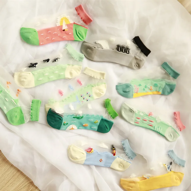 Hot Summer Woman Socks Female Thin Crystal Glass Silk Transparent Socks Girls Stretch Socks Chaussette Femme Calcetines 2018