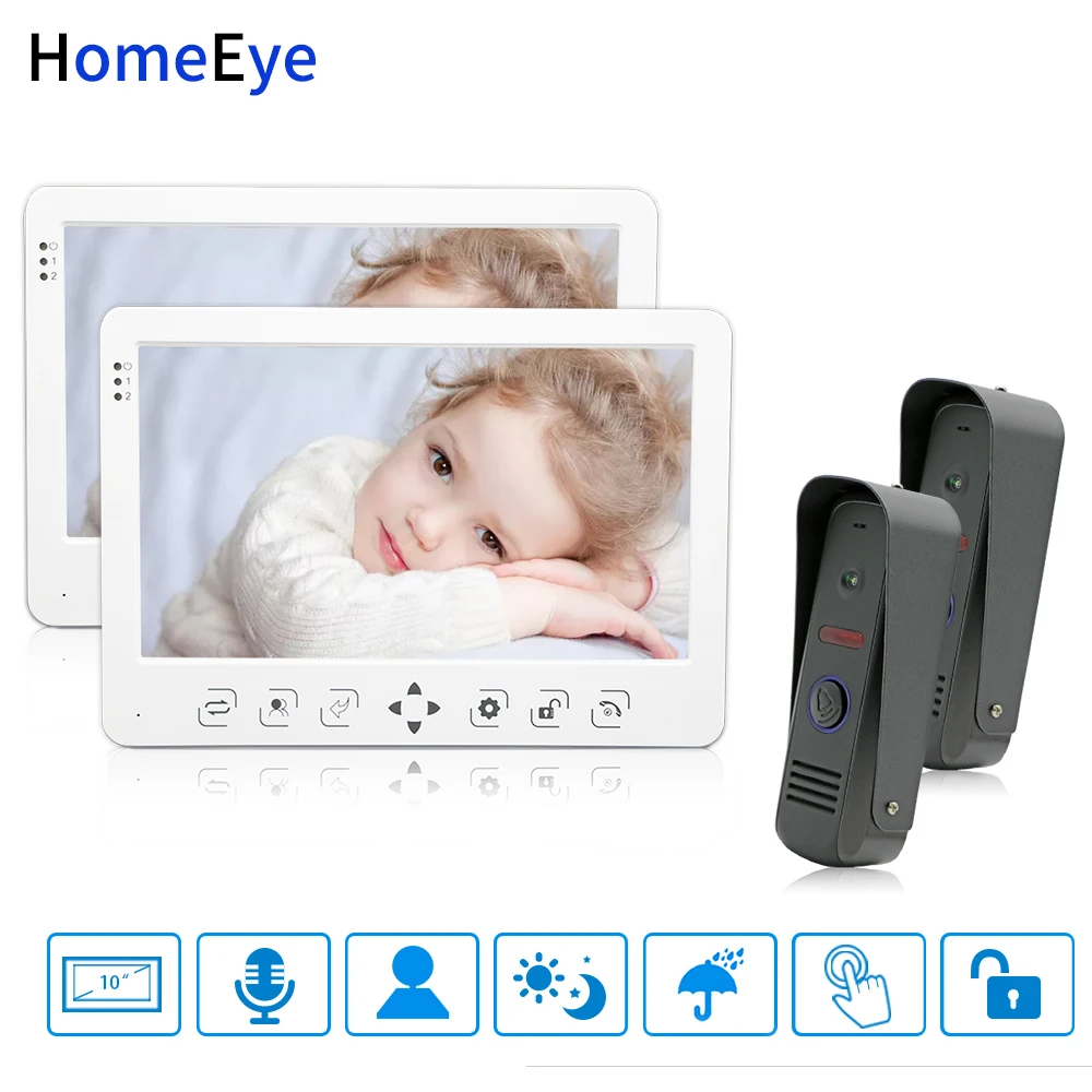 

HomeEye 10 inch Video Door Phone Video Intercom Doorbell 2-2 Home Access System Voice Message Rainproof Video Record Unlock Door