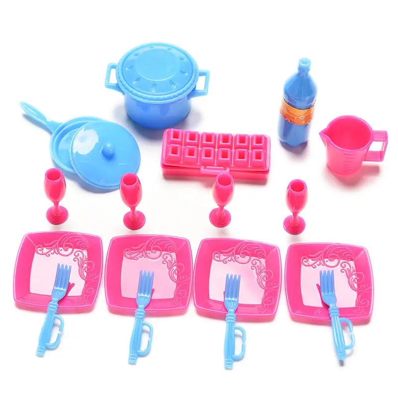 18PCS/Set Mini Simulation Tableware Dolls Kitchen Pots And Pans Dishes Glasses Cutlery For Dolls Accessories Hot Sell