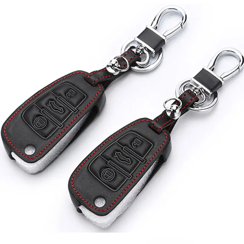 Leather Car Key Case Keychain for Audi A3 A4 A6 A8 TT Allroad Cabriolet Quattro 3 Buttons Folding Remote Fob Cover holder