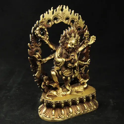 Exquisite Tibet Brass Buddhist Vajra 6 Arms Mahakala Buddha Statue ,for Protect Pray