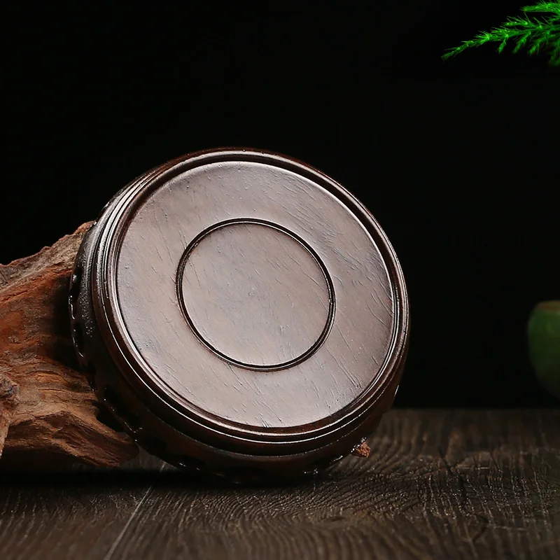 Rosewood handicraft ornaments ebony circular tray at the bottom of solid wood incense incense tray frame base Tan