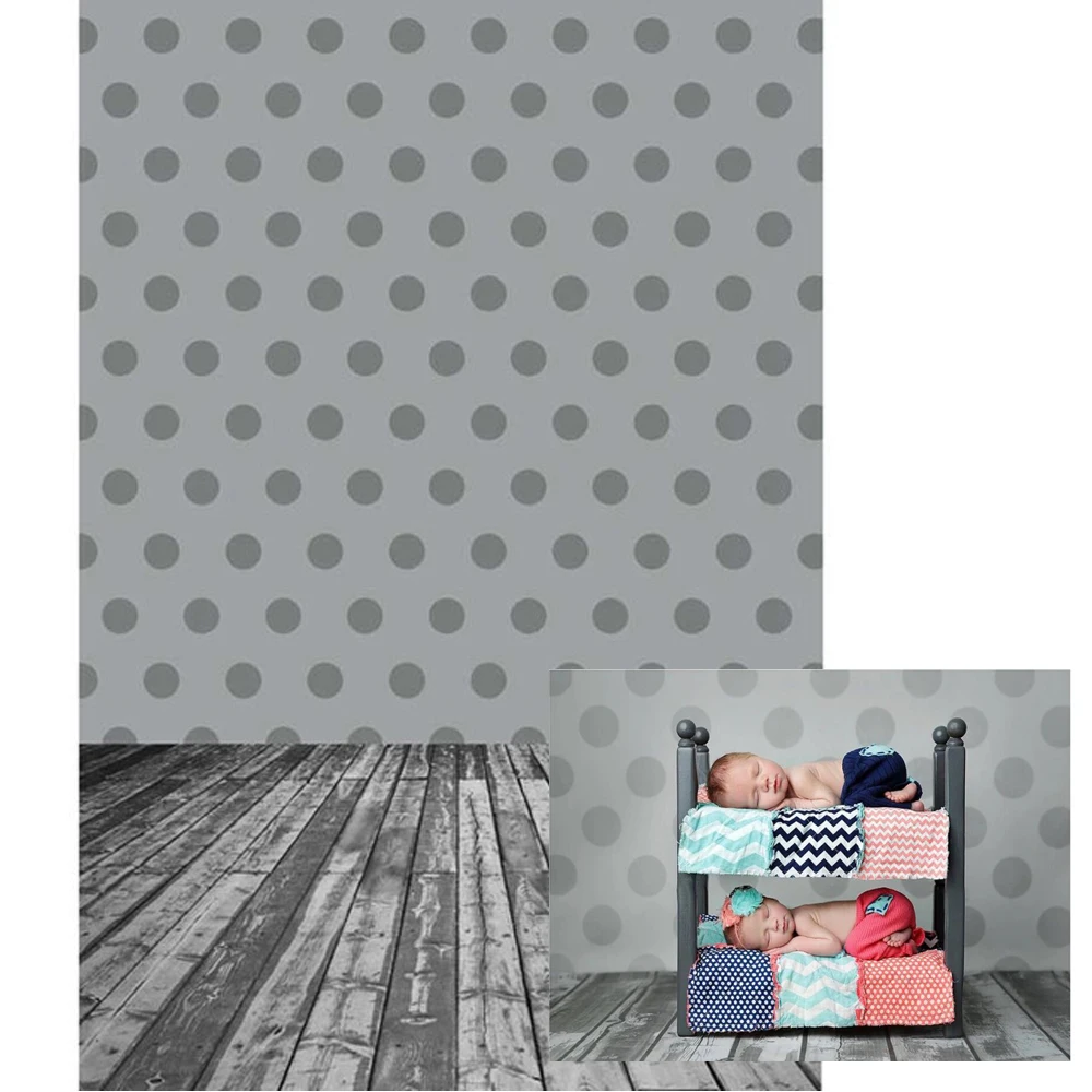 

Grey Vinyl Backgrounds for Photo Studio Baby Shower Newborn Props Printed Polka Dots Kids Photography Backdrops Wooden Floor