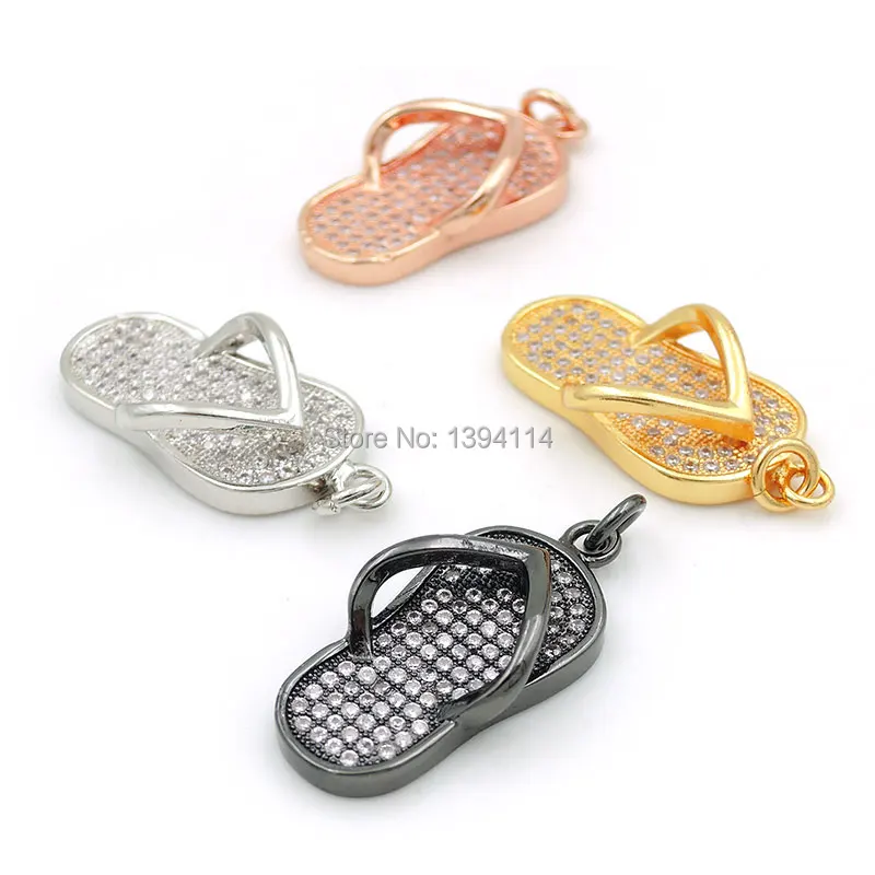 26*12*6mm Micro Pave Clear CZ Slipper Charm Fit For Making DIY Bracelets Or Necklaces Jewelry