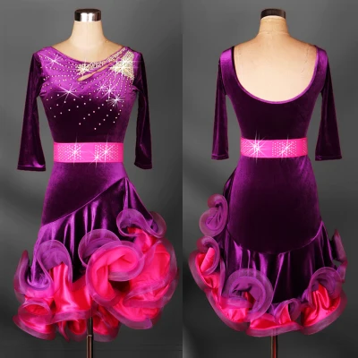 Costume de danse latine en spandex pour jeunes filles, robe de concours de jivedance latine pour femmes, 2XS-6XL