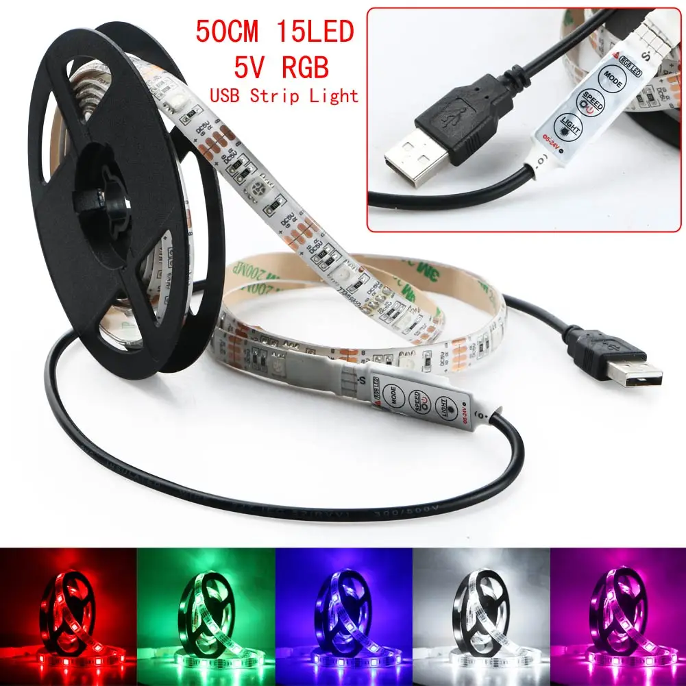 

5V 15LED Bias Lamp Backlight Home RGB 50cm Waterproof LED Strip Light Reduces Eye Fatigue Ease Eye Strain for HDTV USB Power TV