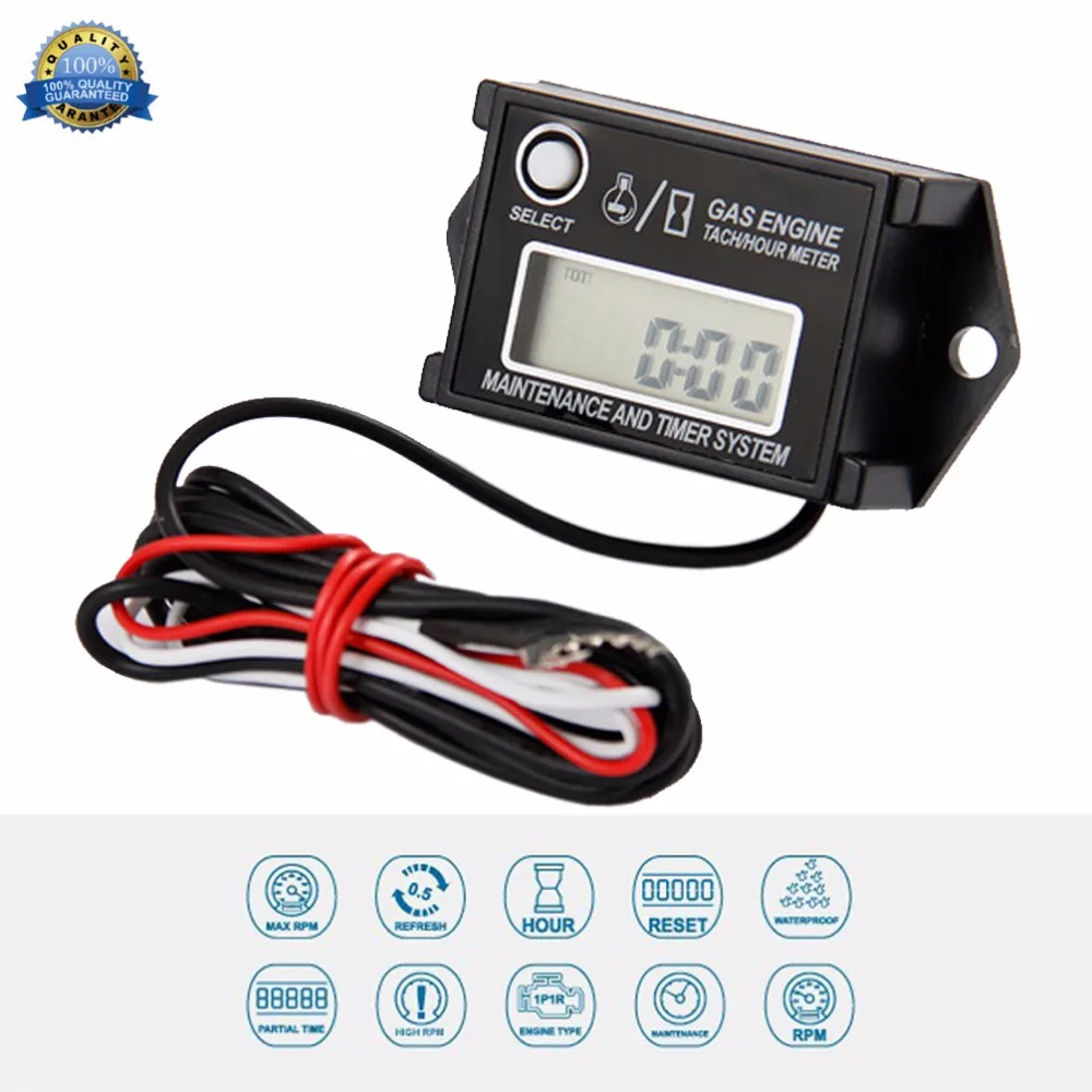 

Digital Tachometer Hour Meter Tach Max RPM Recall For 2&4 Stroke Engine Marine Snowmobile Jet Ski Chain Saw Pit Bike Lawn Mower