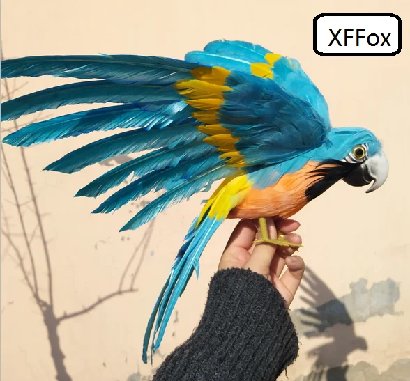 real life blue&orange parrot model foam&feather simulation cute wings parrot bird gift about 30x45cm xf0248