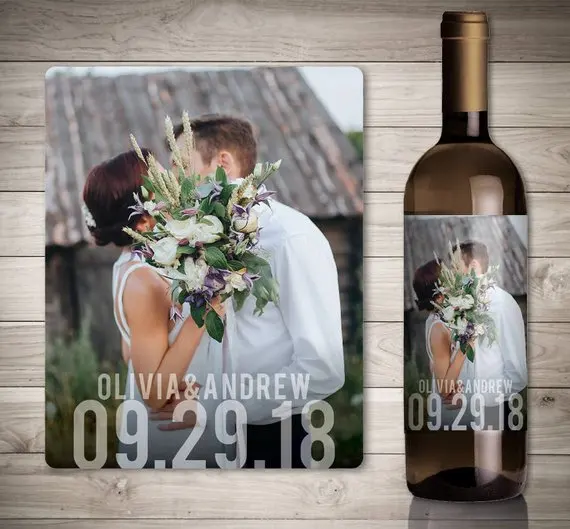 

5pcs personalize photo Wedding Wine Bottle Stickers lables birthday engagement party wine bottle lable favors sticker