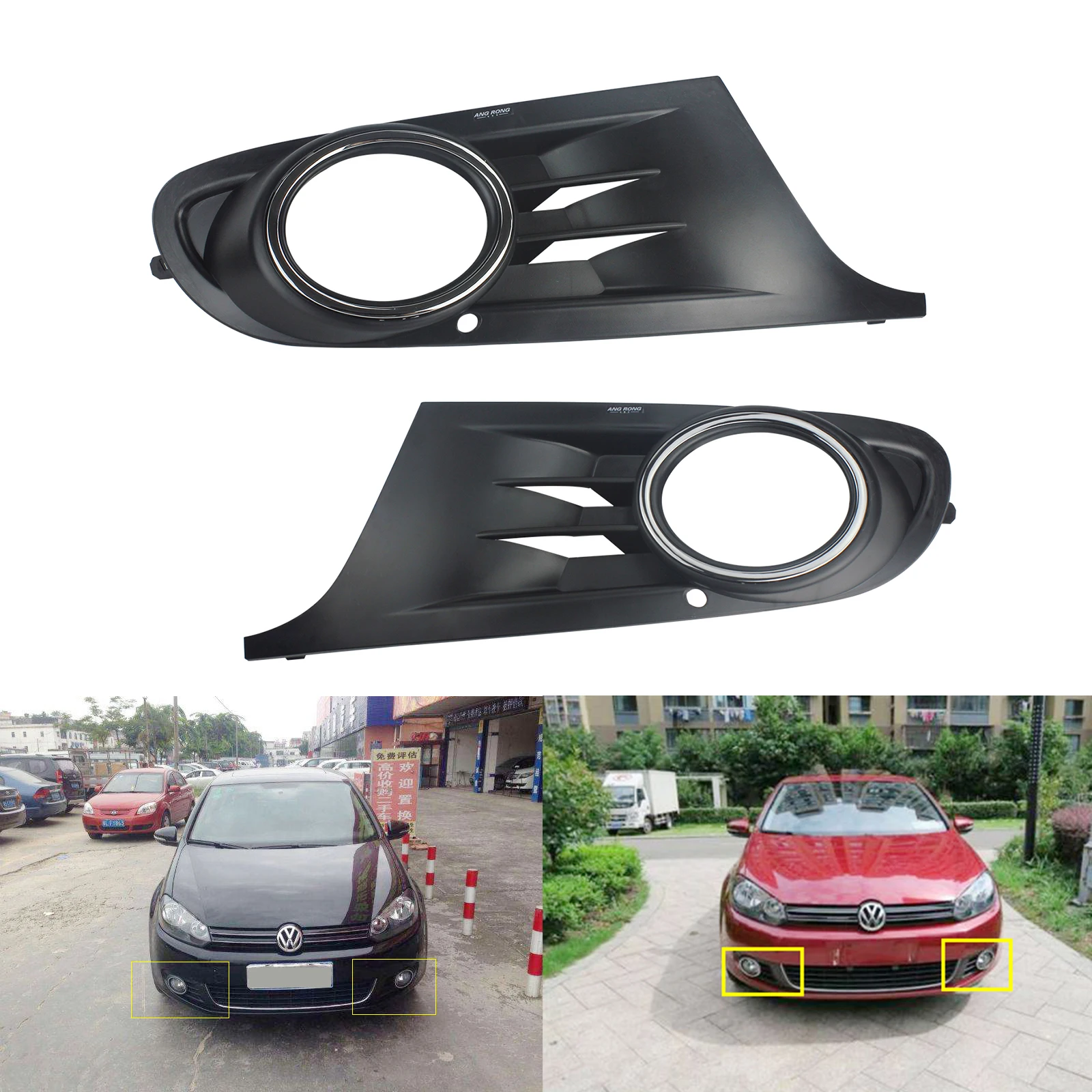 ANGRONG 1 Pair Front Fog Light Cover Surround Grill Left & Right For VW Golf 6 MK6 2008-2013