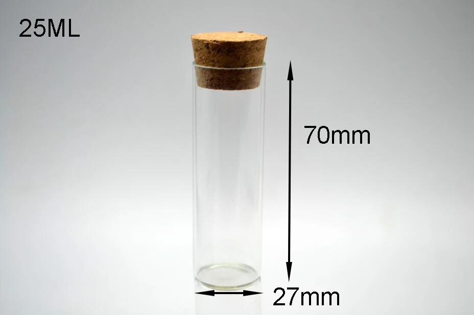 50pcs 27*70mm Cute Mini Clear Cork Stopper Glass Bottles Vials Jars Containers Small Wishing Bottle tube sample vial gifts