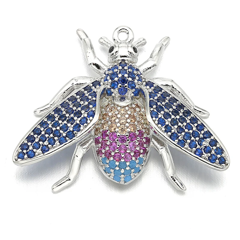 28*22mm Best Quality Brass Cubic Zirconia Beetle Charms Pendants for Diy Jewelry Findings, Hole: 1mm, Model: VD297
