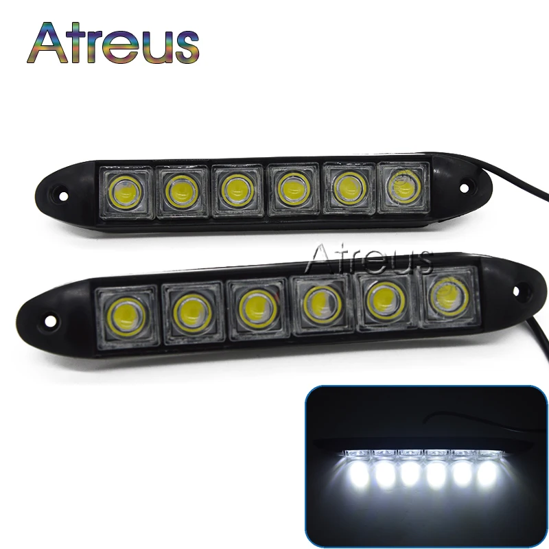 Atreus 2X Car LED DRL Lights For Toyota Corolla Ford Focus 3 Audi A3 A4 B6 VW polo Lada Mazda 3 6 accessories 6 LED Fog lamp 12V